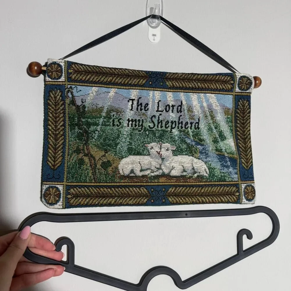 The Lord is My Shepherd Psalm 23 cotton woven tapestry needlepoint wall hanging